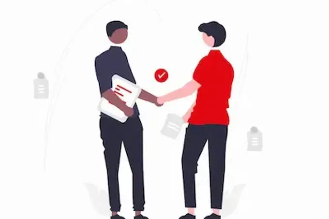 Illustration von zwei Personen beim Handschlag, passend zu Partnern und Sponsoren des TSV Ludwigsfeld mit lokaler Sichtbarkeit und Wirkung.